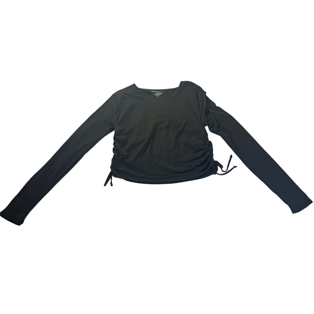 Harper & Ivy Contour Collection‎ Black Long Sleeve Ruched Tie Side Top XL NWT
